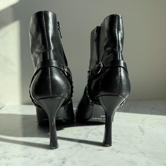 Nine West Black Leather Studded Ankle Booties Size 5.5 - Picture 2 of 7